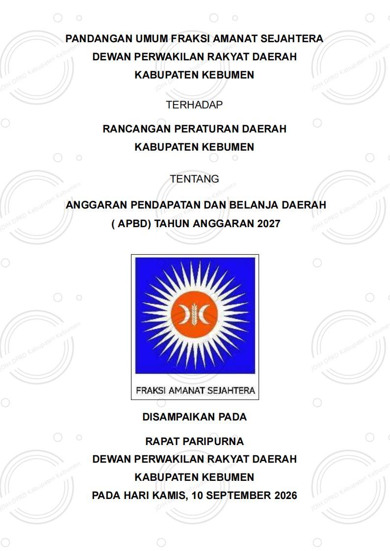 Pandangan Umum Fraksi Amanat Sejahtera terhadap Raperda APBD Kabupaten Kebumen Tahun Anggaran 2027
